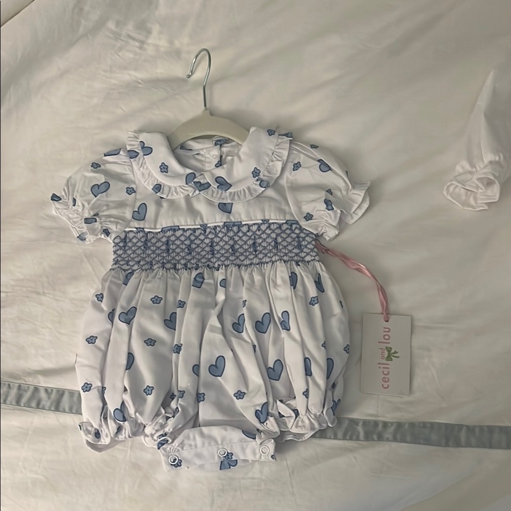 Cecil and lou White and Blue Heart Romper
